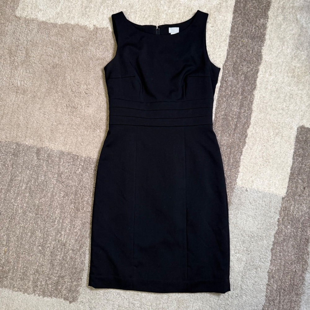 HM Womens Black Sleeveless Sheath Dress Pleated Waist Career 651560 Size 8